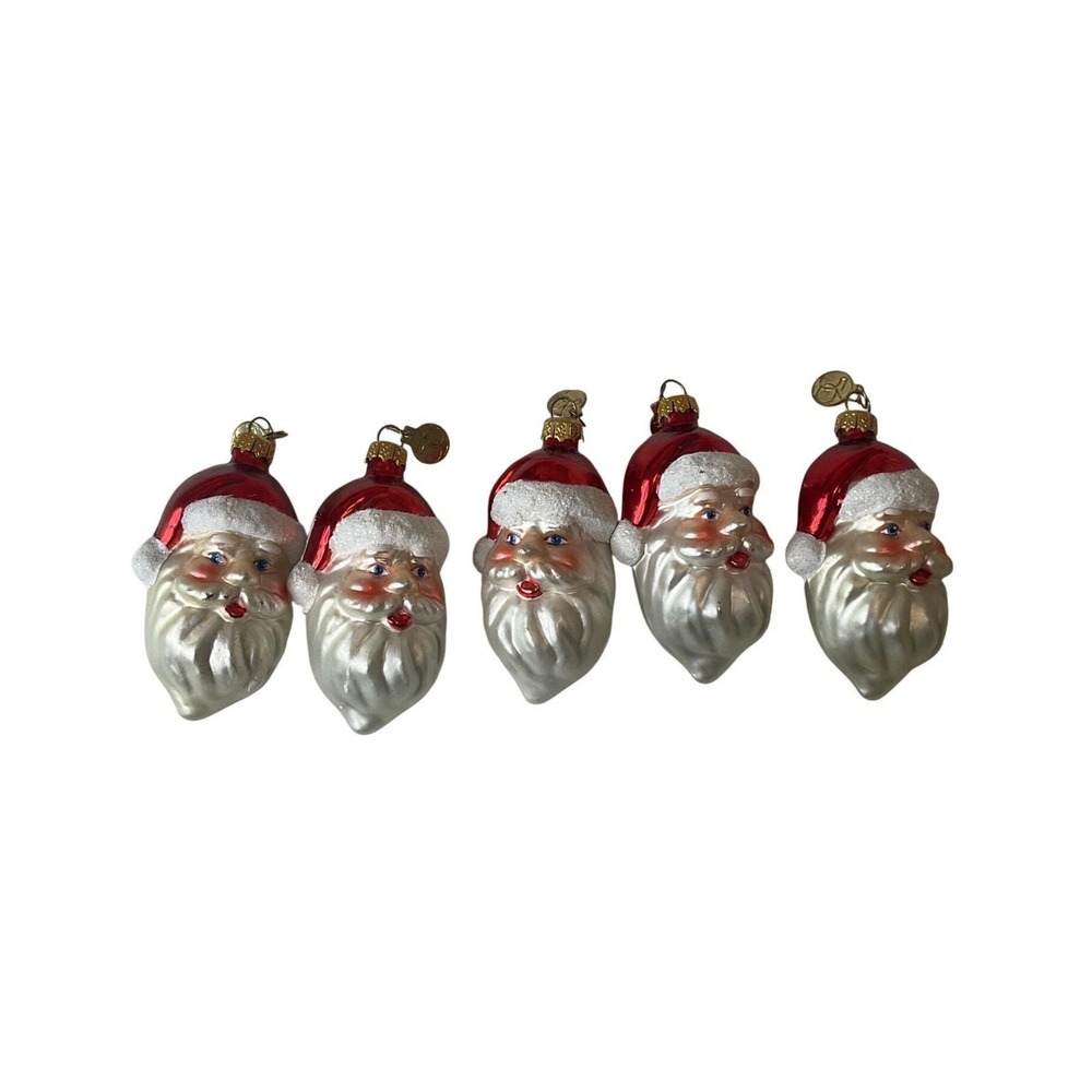 Vtg Department 56 Miniature Santa Head Glass Ornaments Set 5 Holiday Christmas